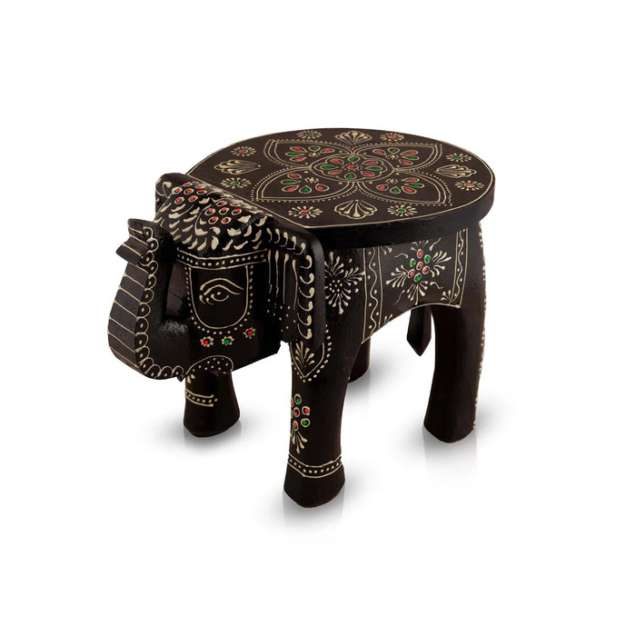 Painted Elephant Stool - 8 x 12 Inches | Wooden Stool/ Decorative Stool for Living Room