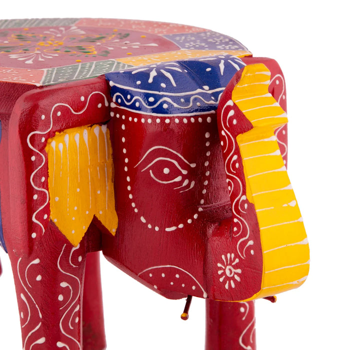 Painted Elephant Stool - 8 x 12 Inches | Wooden Stool/ Decorative Stool for Living Room