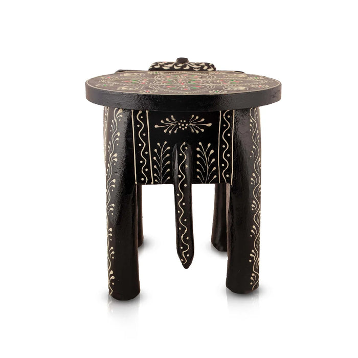 Painted Elephant Stool - 8 x 12 Inches | Wooden Stool/ Decorative Stool for Living Room