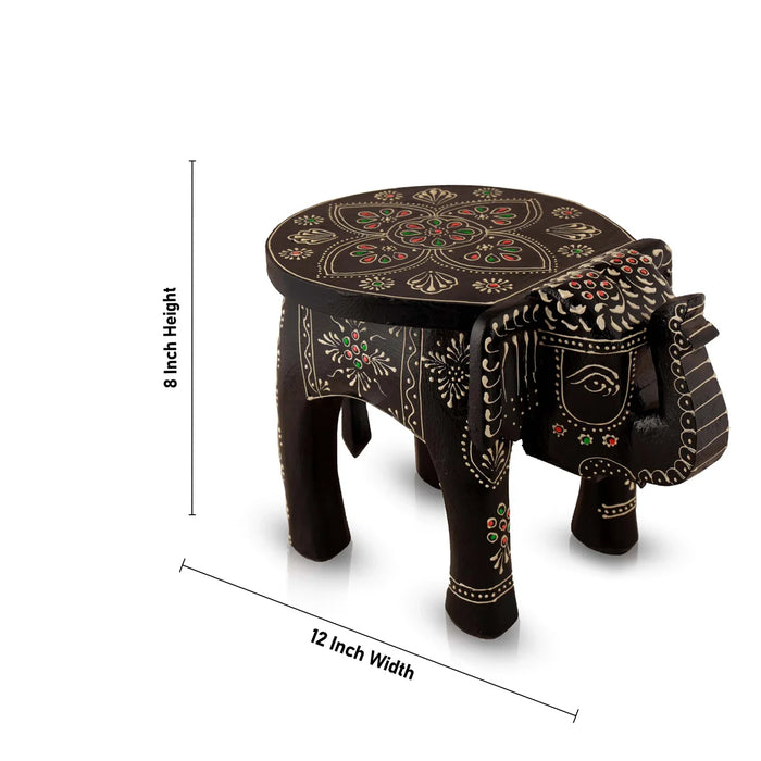 Painted Elephant Stool - 8 x 12 Inches | Wooden Stool/ Decorative Stool for Living Room