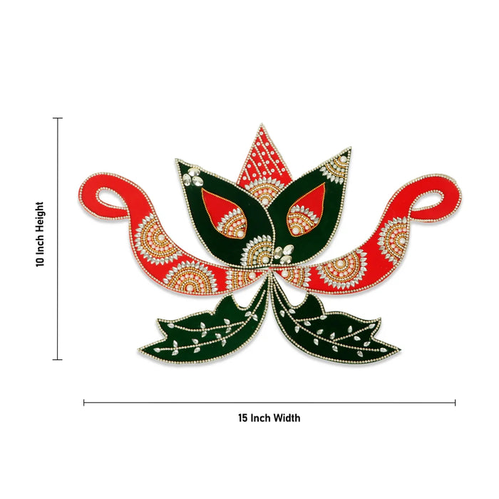 Rangoli Sticker - 10 x 15 Inches | Leaf Design Muggulu/ Rangoli Kolam/ Velvet Artificial Rangoli for Floor Decor