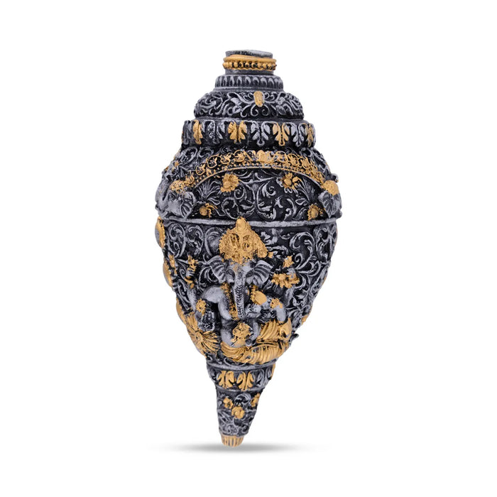 Ganesh Murti Design Shankh - 2.75 X 8 X 3 Inches | Marble Dust Sangu/ Ganpati Murti Conch Shell For Pooja
