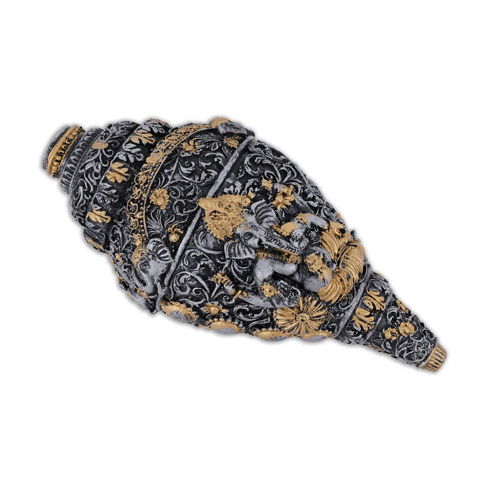 Ganesh Murti Design Shankh - 2.75 X 8 X 3 Inches | Marble Dust Sangu/ Ganpati Murti Conch Shell For Pooja
