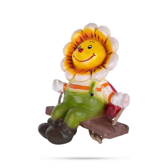 Swing Sun Flower Hanging With Rope- 7.25 X 5 Inches | Resin Home Decor/ Beautiful Wall Hanger For Garden Decor