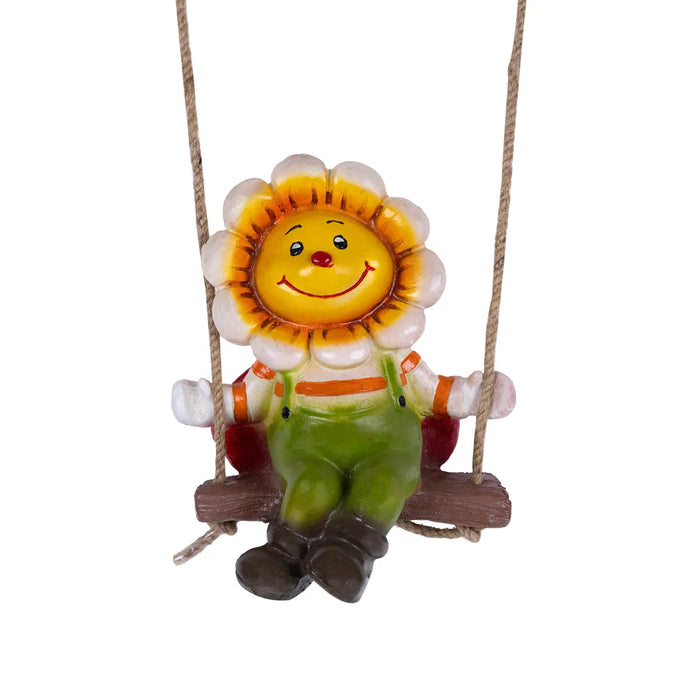 Swing Sun Flower Hanging With Rope- 7.25 X 5 Inches | Resin Home Decor/ Beautiful Wall Hanger For Garden Decor