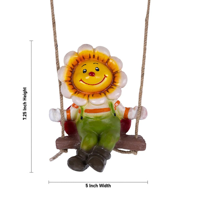 Swing Sun Flower Hanging With Rope- 7.25 X 5 Inches | Resin Home Decor/ Beautiful Wall Hanger For Garden Decor