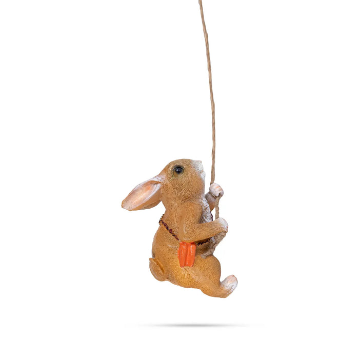 Swing Rabbit Figurine Hanging - 5.25 X 7 Inches | Resin Rabbit Sculpture Wall Hanger/ Rabbit Statue For Garden