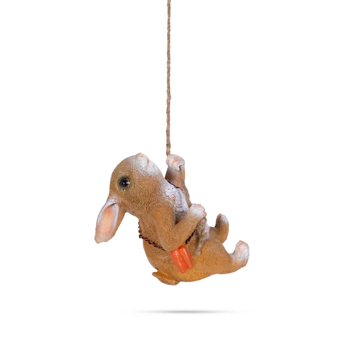 Swing Rabbit Figurine Hanging - 5.25 X 7 Inches | Resin Rabbit Sculpture Wall Hanger/ Rabbit Statue For Garden