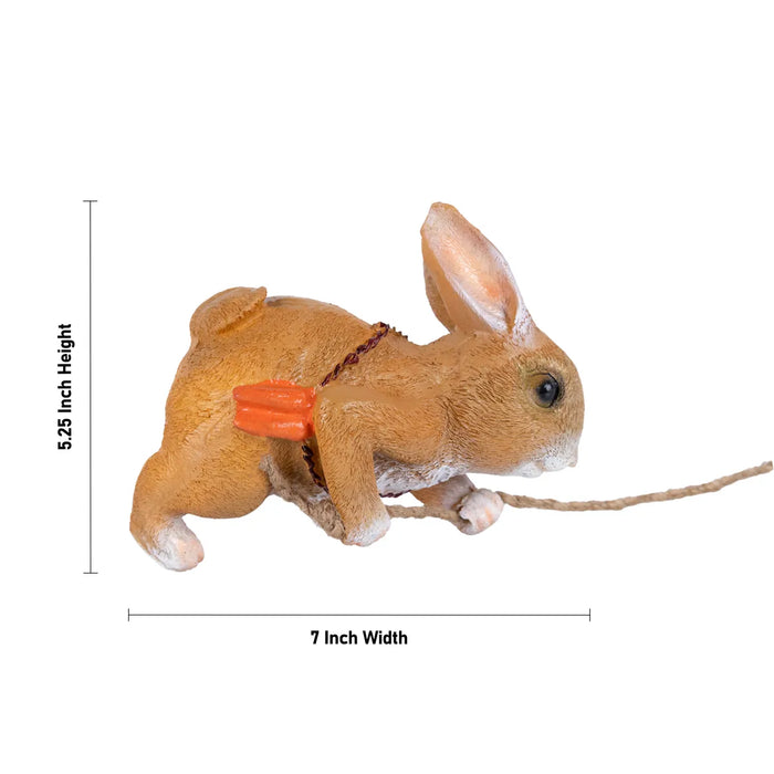 Swing Rabbit Figurine Hanging - 5.25 X 7 Inches | Resin Rabbit Sculpture Wall Hanger/ Rabbit Statue For Garden