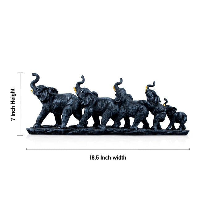 Vastu Elephant Statue - 7 x 18.5 Inches | Resin Statue/ Black Vastu Elephant Sculpture for Home