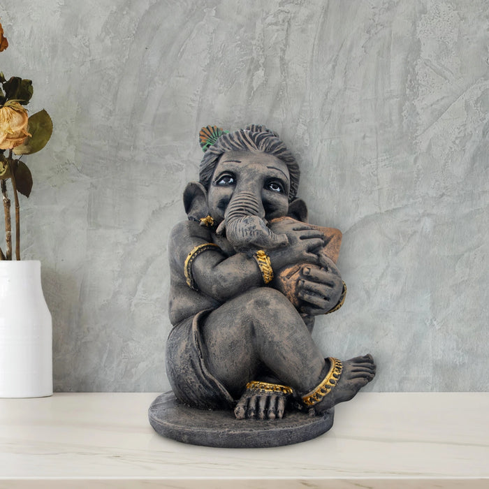 Ganapati Idol - 9.5 x 5.5 Inches | Resin Statue/ Vinayaka Statue/ Ganesha Statue for Home