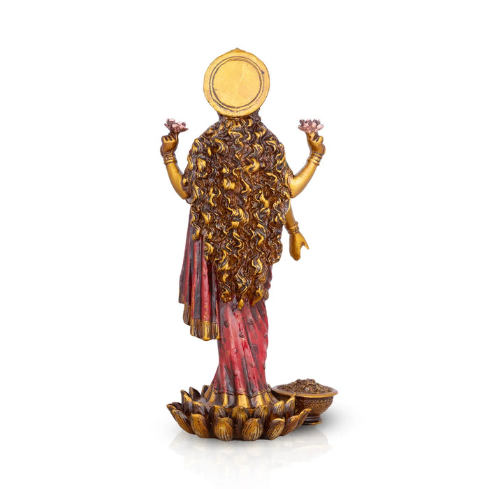 Laxmi Murti - 10 x 4.5 Inches | Lakshmi Murti Standing On Lotus/ Resin Statue for Pooja