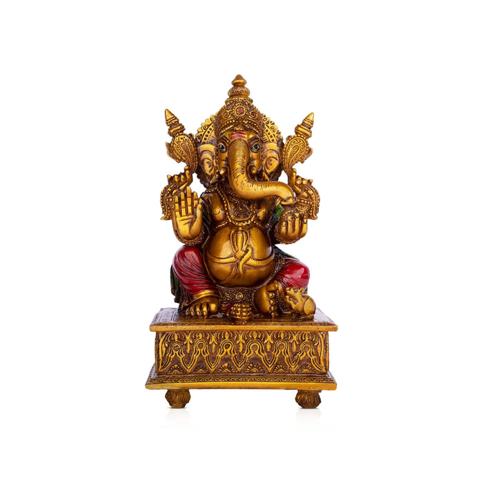 Ganesh Murti - 10.5 x 5.5 Inches | Vinayagar Idol/ Ganpati Murti Sitting On Simhasan/ Resin Statue for Pooja