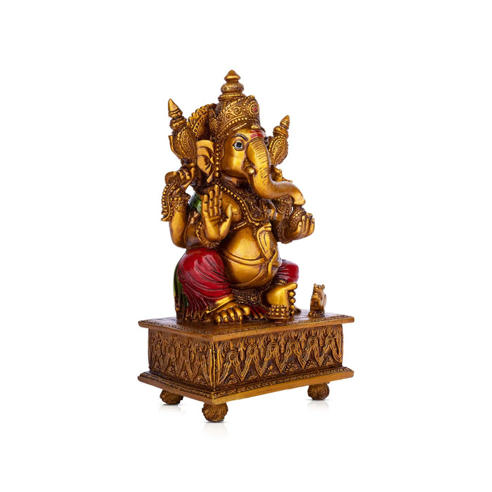 Ganesh Murti - 10.5 x 5.5 Inches | Vinayagar Idol/ Ganpati Murti Sitting On Simhasan/ Resin Statue for Pooja