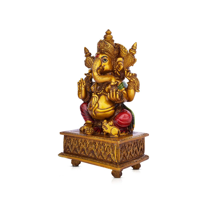 Ganesh Murti - 10.5 x 5.5 Inches | Vinayagar Idol/ Ganpati Murti Sitting On Simhasan/ Resin Statue for Pooja