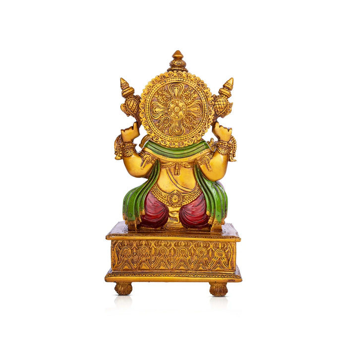 Ganesh Murti - 10.5 x 5.5 Inches | Vinayagar Idol/ Ganpati Murti Sitting On Simhasan/ Resin Statue for Pooja