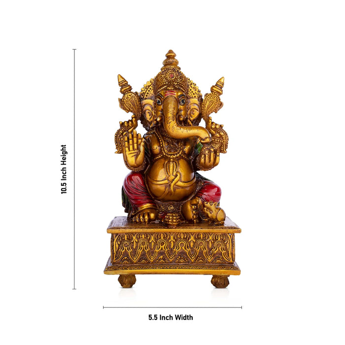 Ganesh Murti - 10.5 x 5.5 Inches | Vinayagar Idol/ Ganpati Murti Sitting On Simhasan/ Resin Statue for Pooja