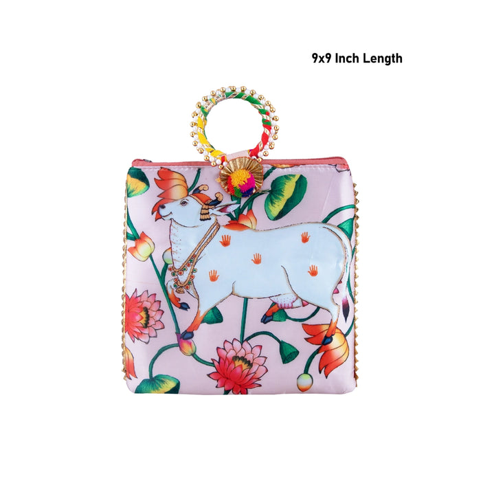 Ladies Hand Bag - 9 x 9 Inches | Printed Handbag/ Womens Handbag/ 65 Gms Approx/ Assorted Colours