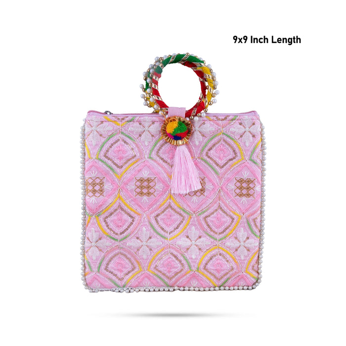 Ladies Hand Bag - 9 x 9 Inches | Handbag With Embroidery/ Womens Handbag/ 65 Gms/ Assorted Colours