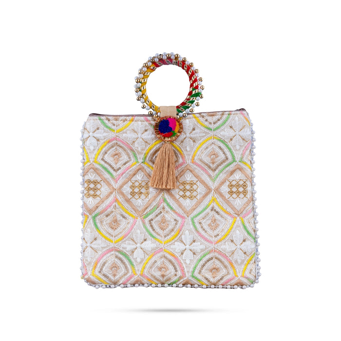 Ladies Hand Bag - 9 x 9 Inches | Handbag With Embroidery/ Womens Handbag/ 65 Gms/ Assorted Colours