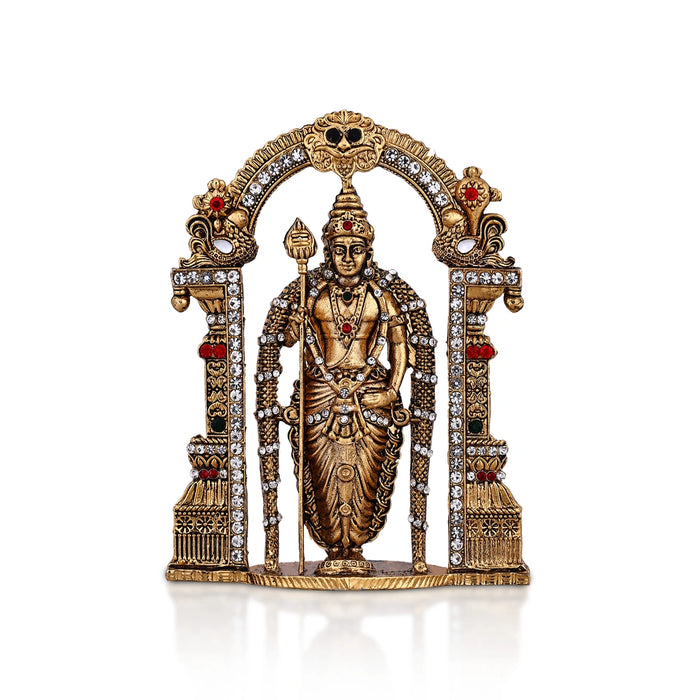 Malaysia Murugan With Arch Murti - 4.5 x 3.5 Inches | Metal Antique Finish Idol/ Murugan Statue For Car Decor