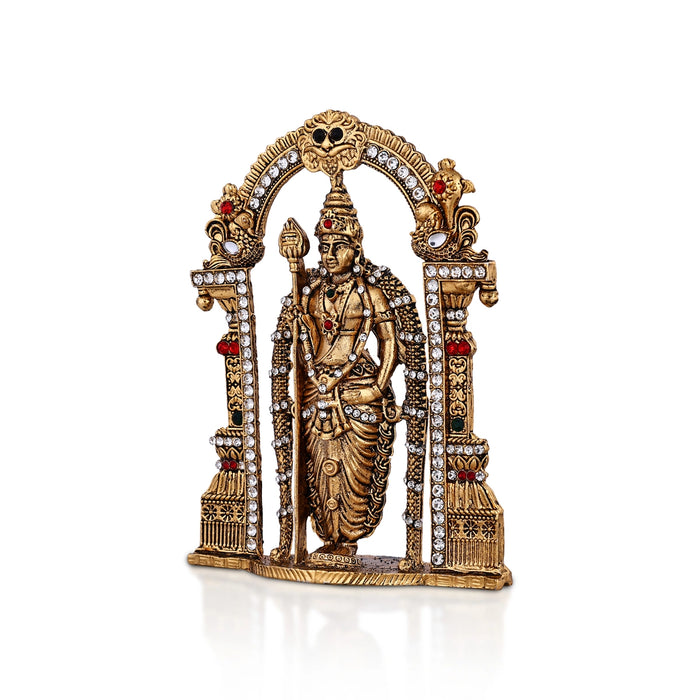 Malaysia Murugan With Arch Murti - 4.5 x 3.5 Inches | Metal Antique Finish Idol/ Murugan Statue For Car Decor