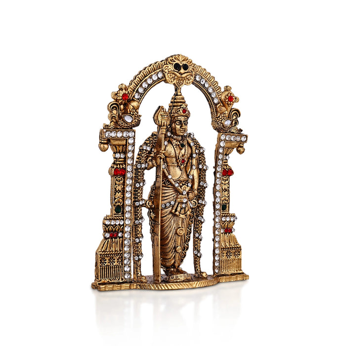 Malaysia Murugan With Arch Murti - 4.5 x 3.5 Inches | Metal Antique Finish Idol/ Murugan Statue For Car Decor