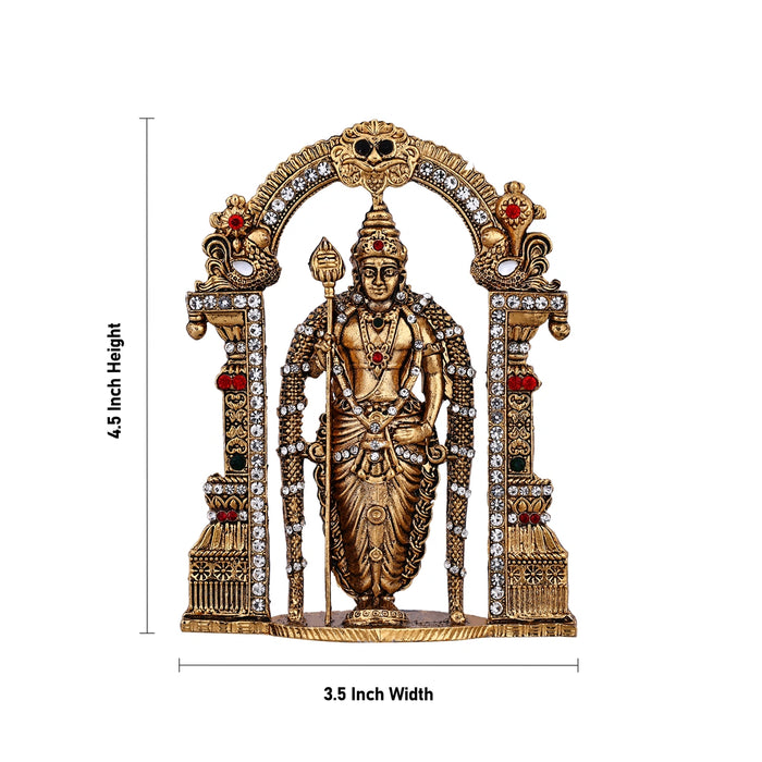 Malaysia Murugan With Arch Murti - 4.5 x 3.5 Inches | Metal Antique Finish Idol/ Murugan Statue For Car Decor