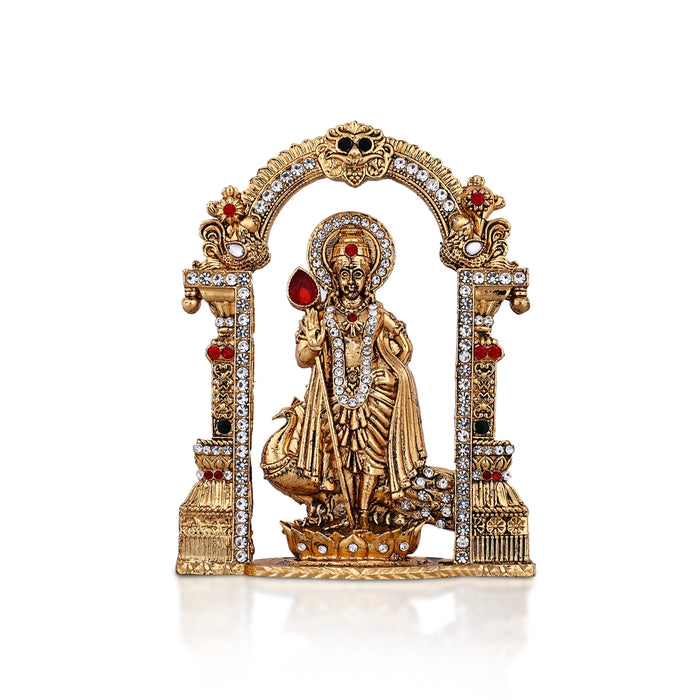 Peacock Murugar With Arch - 4.5 x 3.5 Inches | Antique Finish Idol/ Murugan Statue For Car Decor