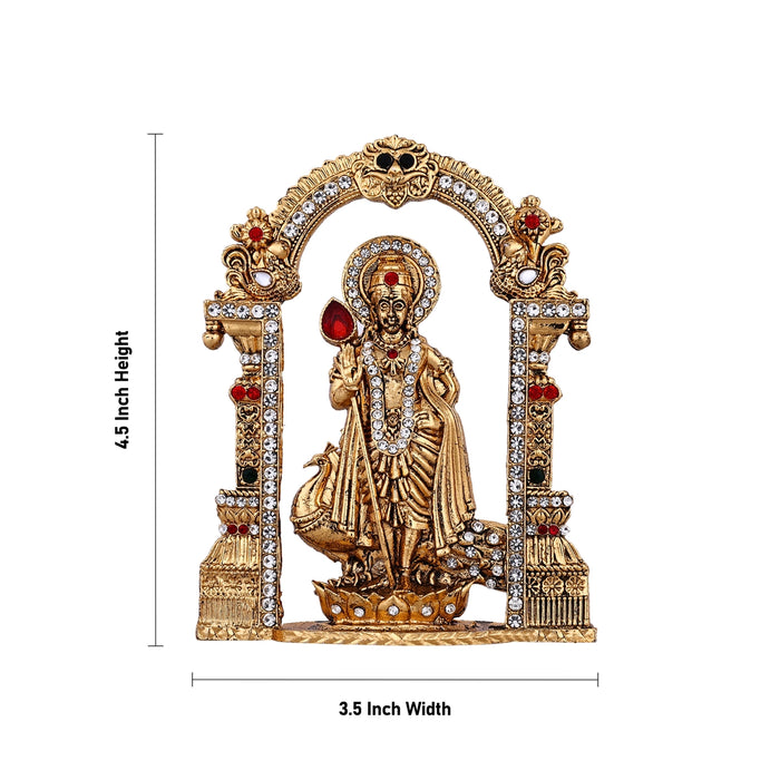 Peacock Murugar With Arch - 4.5 x 3.5 Inches | Antique Finish Idol/ Murugan Statue For Car Decor