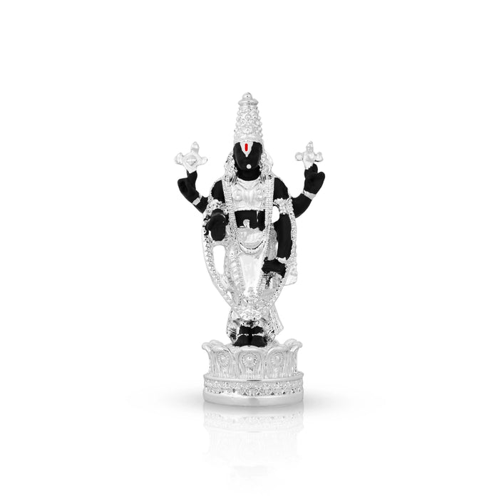 Balaji Standing On Lotus Base Statue - 3.5 x 1.75 Inches | Silver Polish Resin Idol/ Lord Srinivasa Murti
