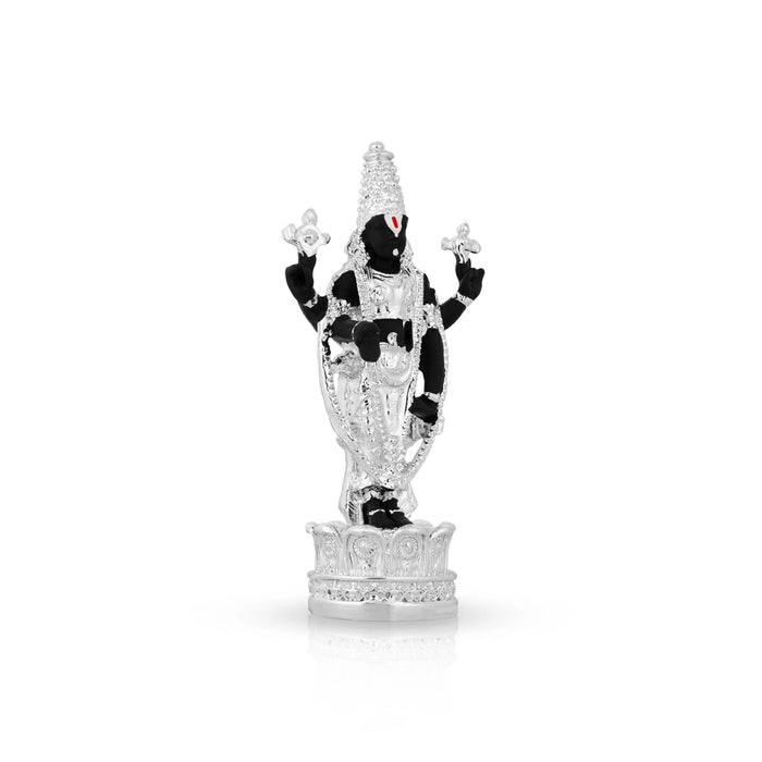 Balaji Standing On Lotus Base Statue - 3.5 x 1.75 Inches | Silver Polish Resin Idol/ Lord Srinivasa Murti