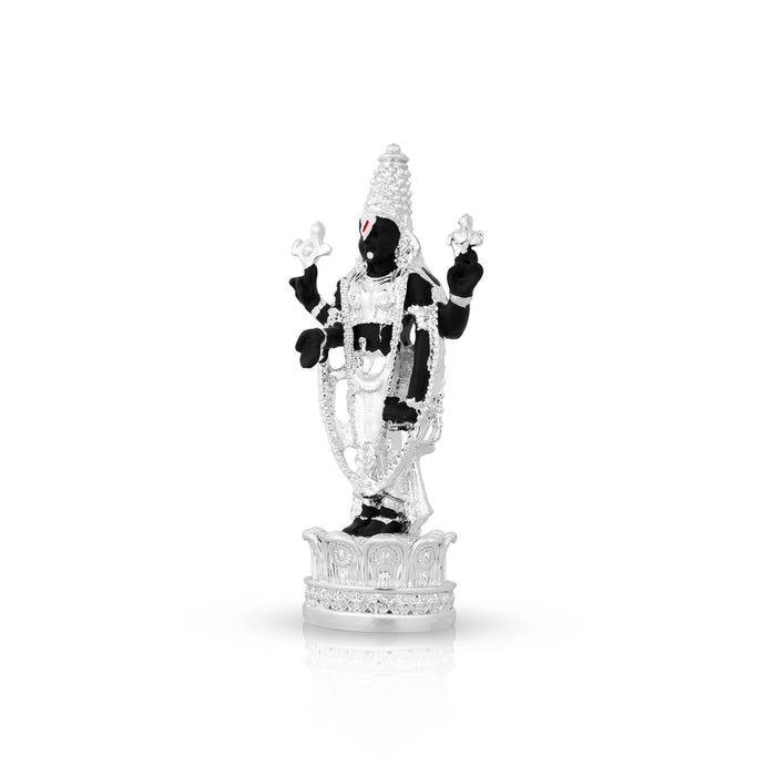 Balaji Standing On Lotus Base Statue - 3.5 x 1.75 Inches | Silver Polish Resin Idol/ Lord Srinivasa Murti