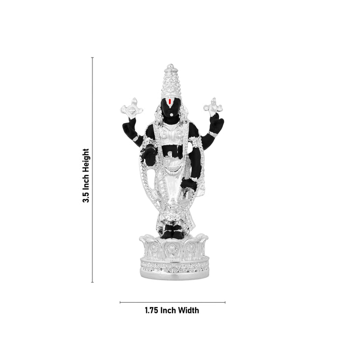 Balaji Standing On Lotus Base Statue - 3.5 x 1.75 Inches | Silver Polish Resin Idol/ Lord Srinivasa Murti