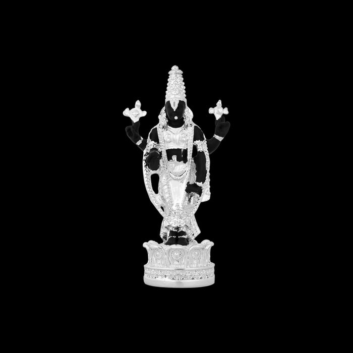 Balaji Standing On Lotus Base Statue - 3.5 x 1.75 Inches | Silver Polish Resin Idol/ Lord Srinivasa Murti