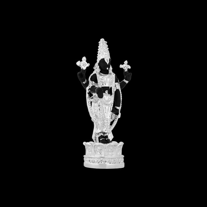 Balaji Standing On Lotus Base Statue - 3.5 x 1.75 Inches | Silver Polish Resin Idol/ Lord Srinivasa Murti