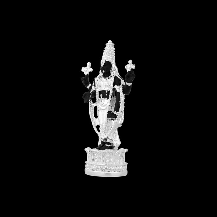 Balaji Standing On Lotus Base Statue - 3.5 x 1.75 Inches | Silver Polish Resin Idol/ Lord Srinivasa Murti