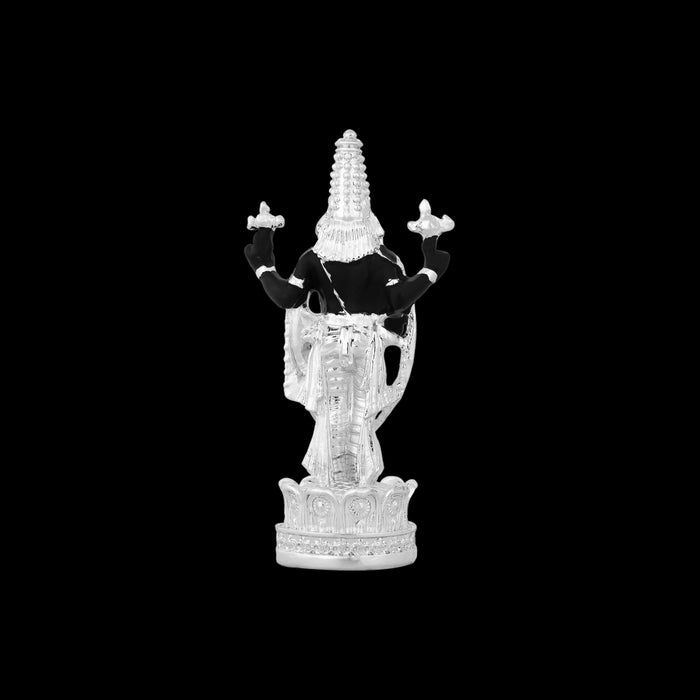 Balaji Standing On Lotus Base Statue - 3.5 x 1.75 Inches | Silver Polish Resin Idol/ Lord Srinivasa Murti