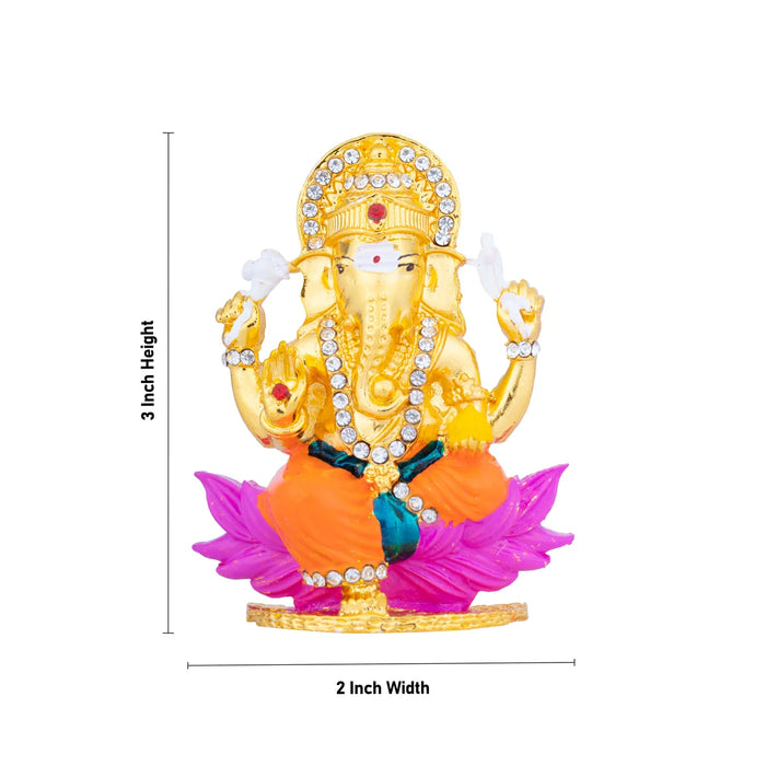 Ganesh Murti - 3 x 2 Inches | Stone Vinayaka Idol/ Gold Polish Ganpati Murti for Pooja