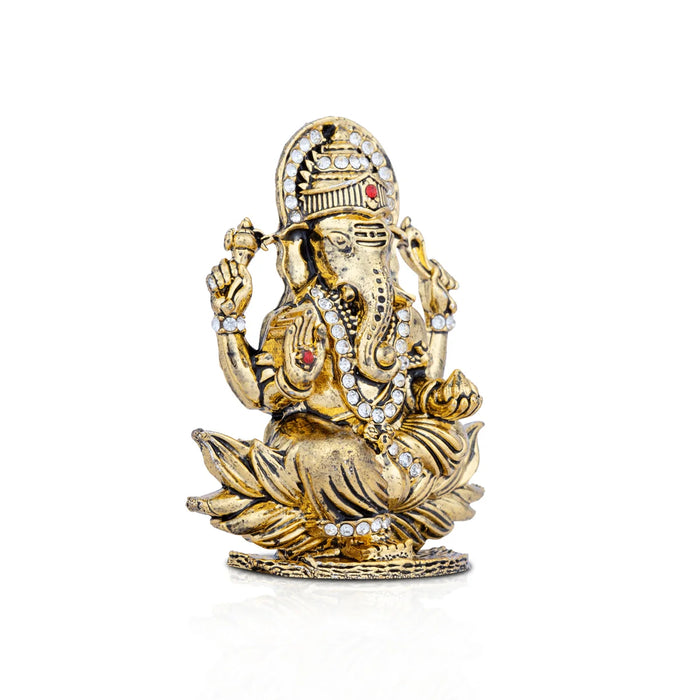 Ganesh Murti - 2.75 x 2 Inches | Stone Vinayaka Idol/ Gold Polish Ganpati Murti for Pooja