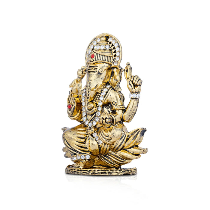 Ganesh Murti - 2.75 x 2 Inches | Stone Vinayaka Idol/ Gold Polish Ganpati Murti for Pooja