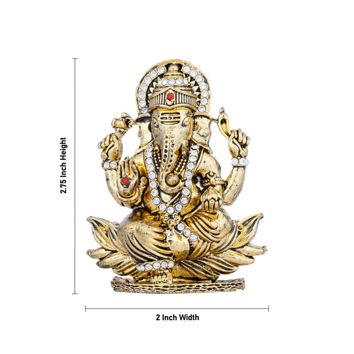 Ganesh Murti - 2.75 x 2 Inches | Stone Vinayaka Idol/ Gold Polish Ganpati Murti for Pooja