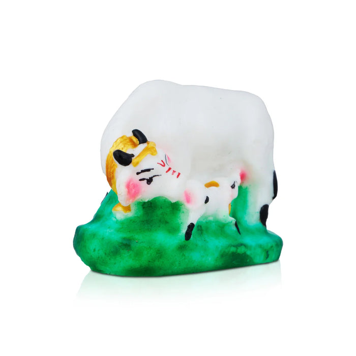 Cow And Calf Idol - 2 x 2.5 Inches | Resin Statue/ Kamadhenu Statue for Pooja