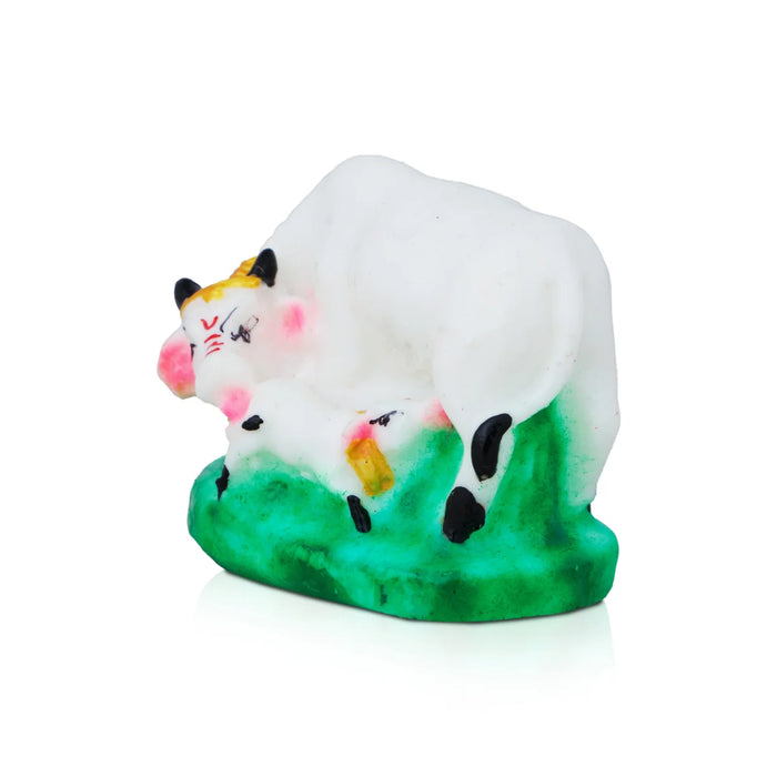 Cow And Calf Idol - 2 x 2.5 Inches | Resin Statue/ Kamadhenu Statue for Pooja