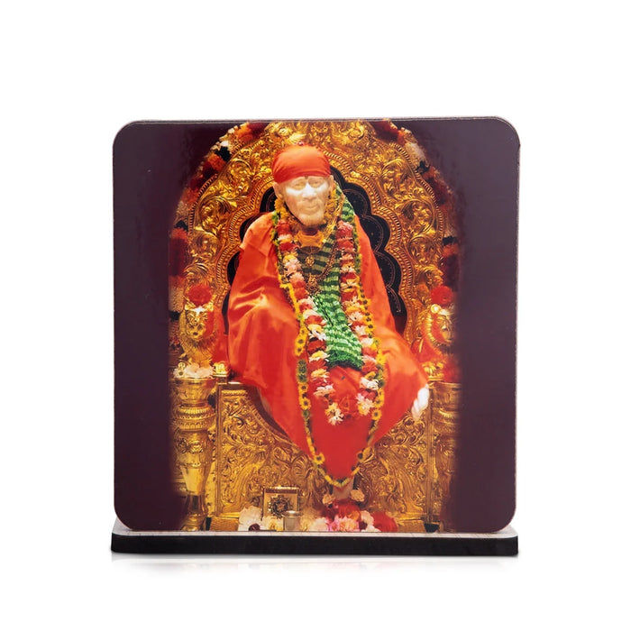 Sai Baba Photo Frame Stand - 4 x 3.75 Inches | Sai Baba Frame/ Baba Picture Frame for Car Decor