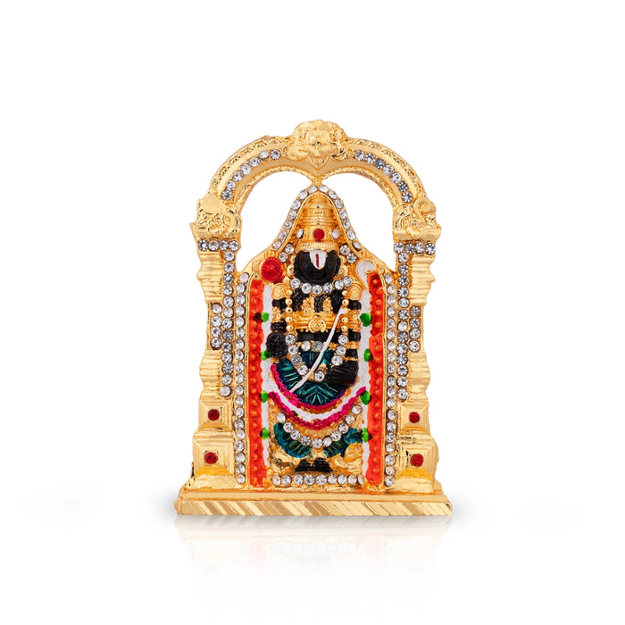 Balaji With Arch Idol - 3 x 2 Inches | Gold Polish Stone Venkateswara Swamy Statue/ Balaji Murti for Home Decor
