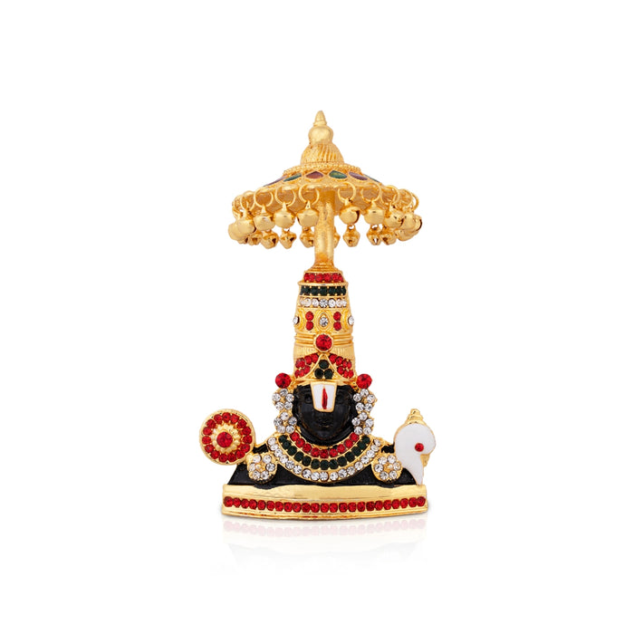 Balaji Murti With Umbrella - 4.75 x 2.75 Inches | Metal Perumal Idol/ Stone & Gold Polish Srinivasa Idol for Home