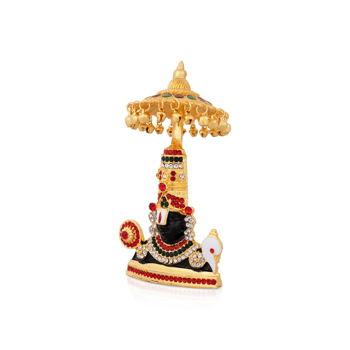 Balaji Murti With Umbrella - 4.75 x 2.75 Inches | Metal Perumal Idol/ Stone & Gold Polish Srinivasa Idol for Home