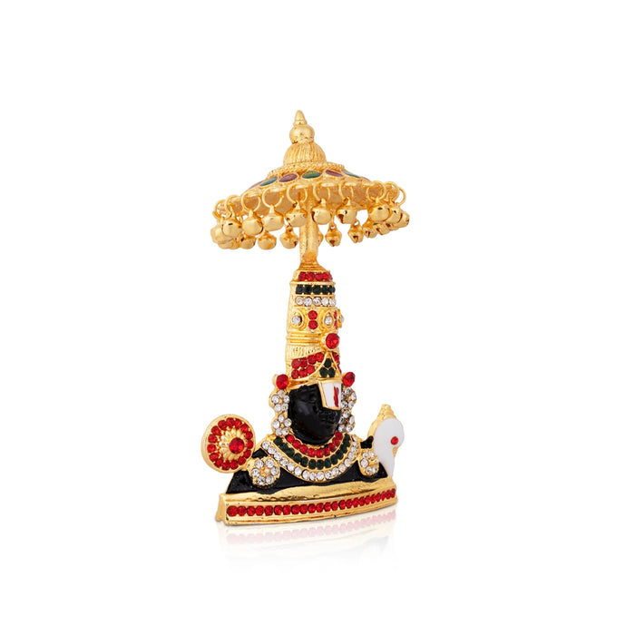Balaji Murti With Umbrella - 4.75 x 2.75 Inches | Metal Perumal Idol/ Stone & Gold Polish Srinivasa Idol for Home