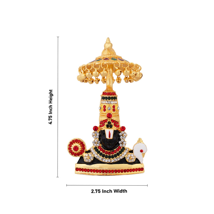 Balaji Murti With Umbrella - 4.75 x 2.75 Inches | Metal Perumal Idol/ Stone & Gold Polish Srinivasa Idol for Home